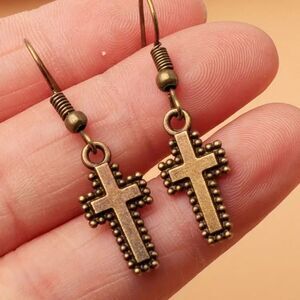 Bronze cross earrings minimalist jewelry